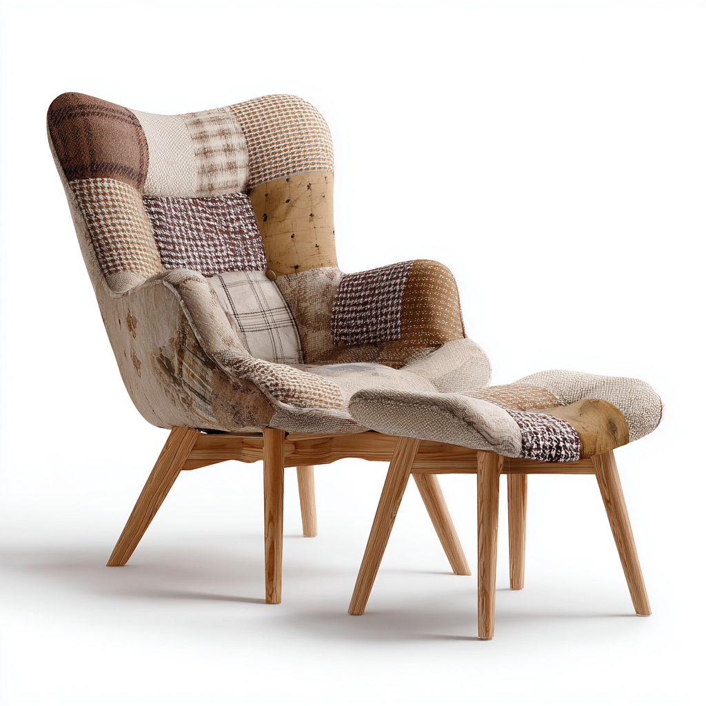 Sillón tapizado patchwork 90x84x104 cm - multicolor - apto para salón - estilo nórdico con reposapiés-Monoiohome