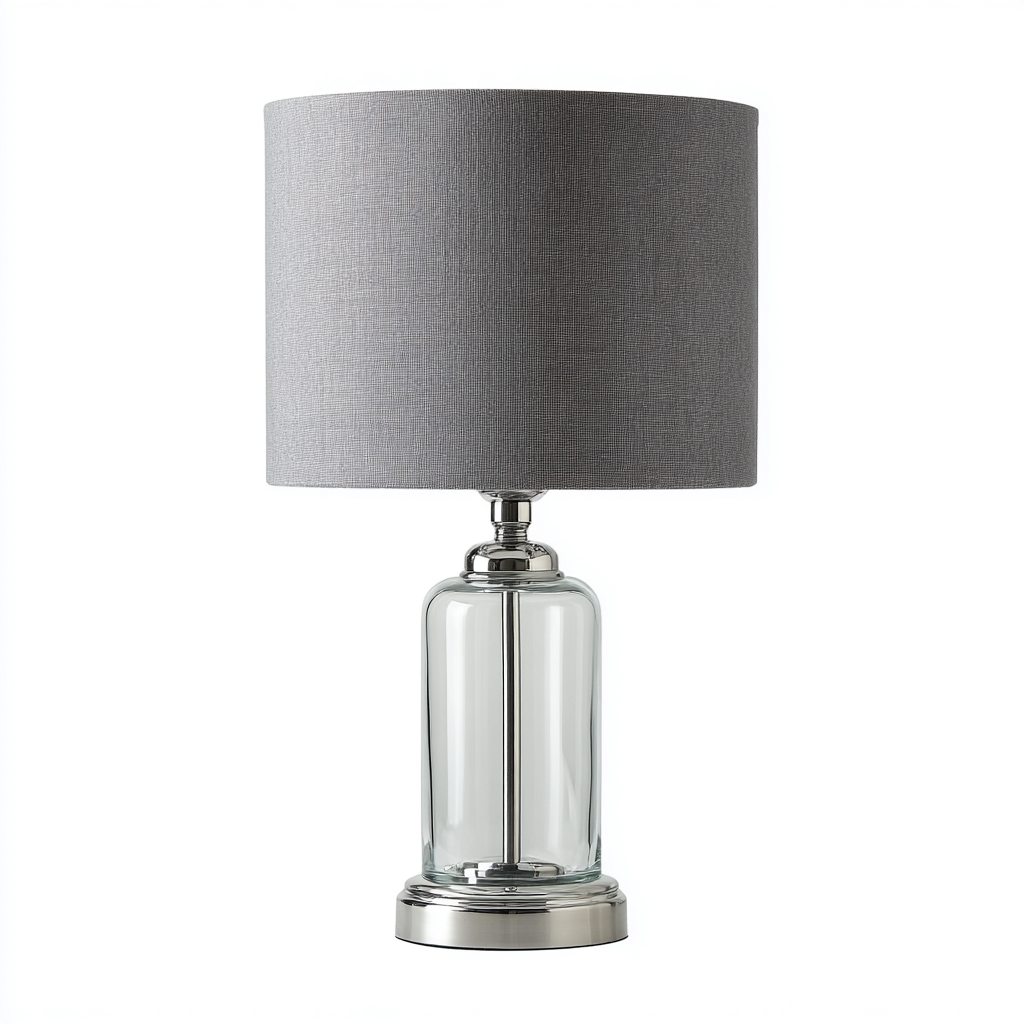 Lámpara de mesa vidrio y metal 24x24x52 cm gris - transparente - plateado apta para salón estilo moderno-Monoiohome