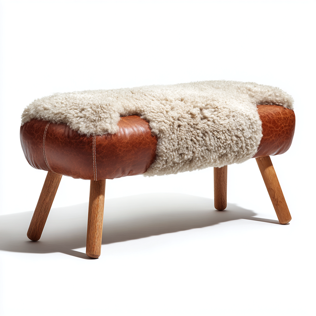 Banco de pie de cama tapizado cuero marrón y piel de oveja 100x40x45 cm - adecuado para dormitorio - estilo rústico-Monoiohome