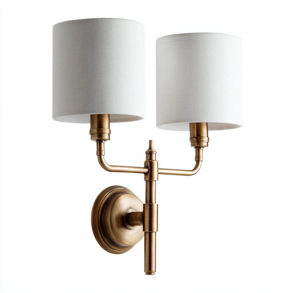 Aplique de pared metal y tela 28x14x36 cm - latón envejecido - blanco - para salón y dormitorio - diseño clásico-Monoiohome
