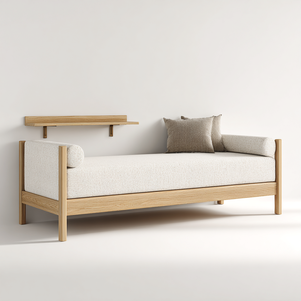 Sofá cama madera maciza 200x85x75 cm - beige - diseño minimalista apto para dormitorio-Monoiohome