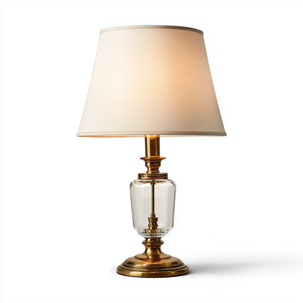 Lámpara de mesa - metal, vidrio y tela dorado y beige 32x32x58 cm - diseño clásico para interiores-Monoiohome