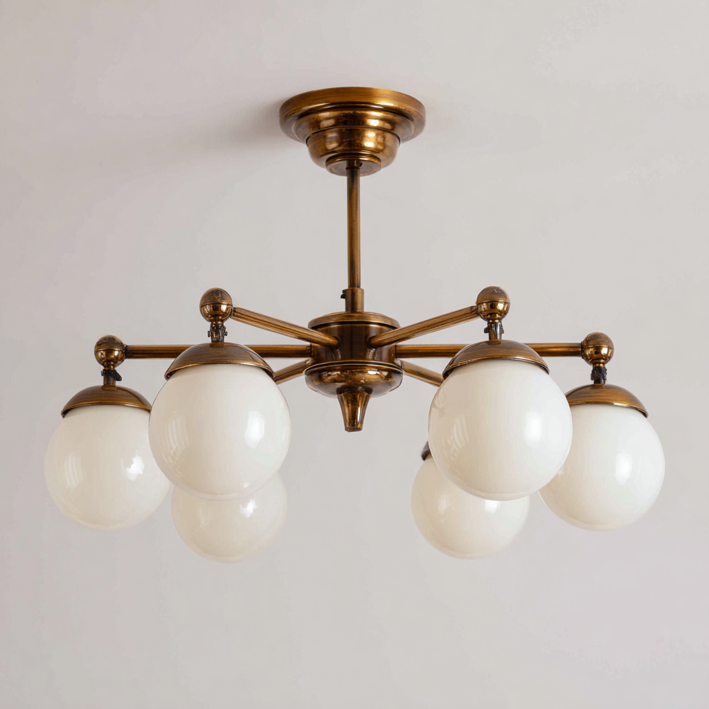 Lámpara de techo metal - cristal 65x65x32 cm - latón - blanco - estilo retro clásico para iluminación interior-Monoiohome