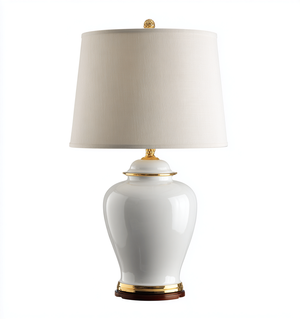 Lámpara de mesa cerámica metal tela 32x32x60 cm blanco - dorado - beige para iluminación interior - diseño clásico elegante-Monoiohome