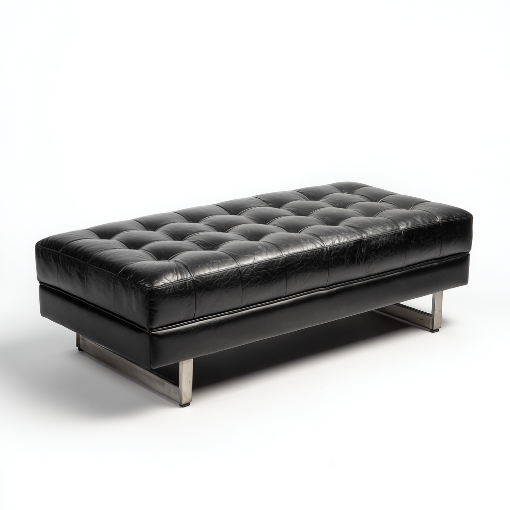 Banco de pie de cama metal - cuero auténtico 130x55x42 cm - negro - diseño moderno para dormitorio-Monoiohome