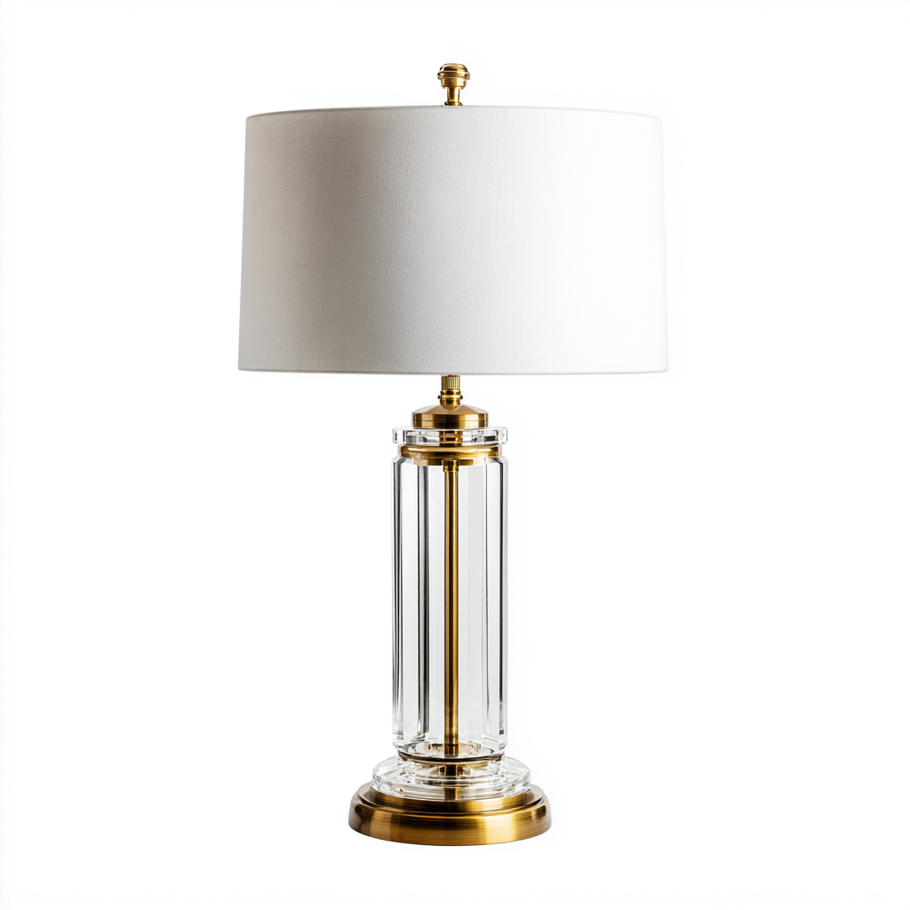 Lámpara de mesa vidrio y metal 28x28x55 cm blanco - transparente - dorado apta para salón estilo moderno-Monoiohome
