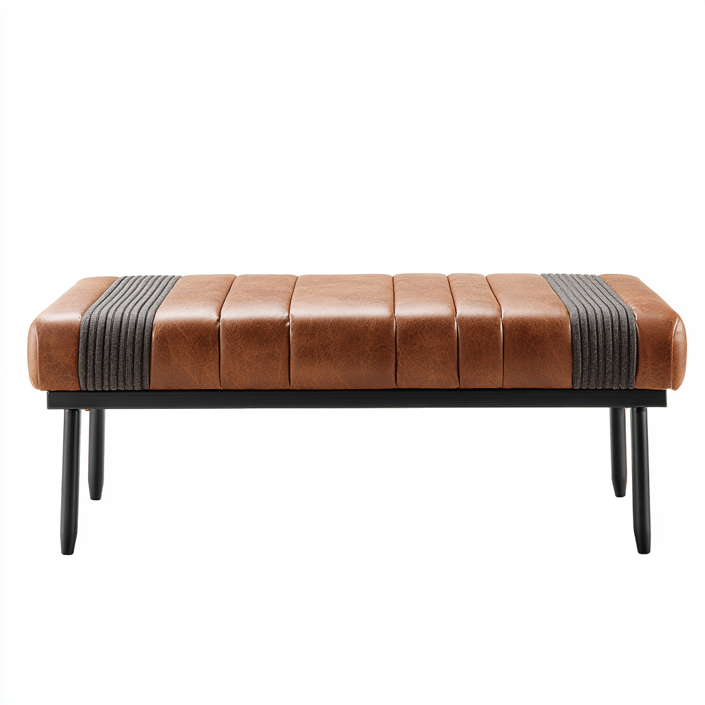 Banco de pie de cama tapizado cuero marrón y tejido gris 118x40x45 cm - adecuado para dormitorio - estilo industrial-Monoiohome