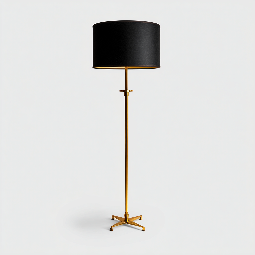 Lámpara de pie metal - tela 36x36x155 cm - negro - oro - diseño moderno para salón-Monoiohome