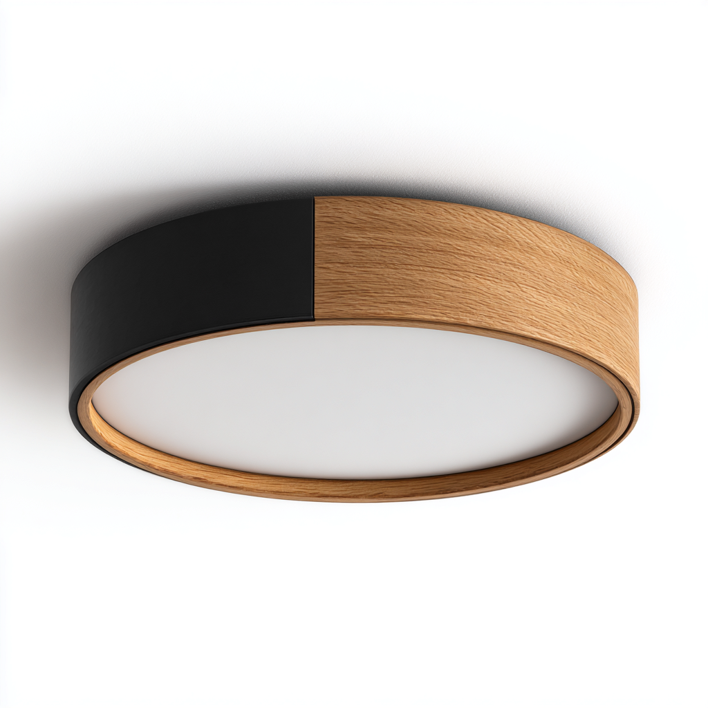 Lámpara de techo - metal, acrílico y madera negro y madera natural 34x34x7 cm - diseño moderno para interiores-Monoiohome