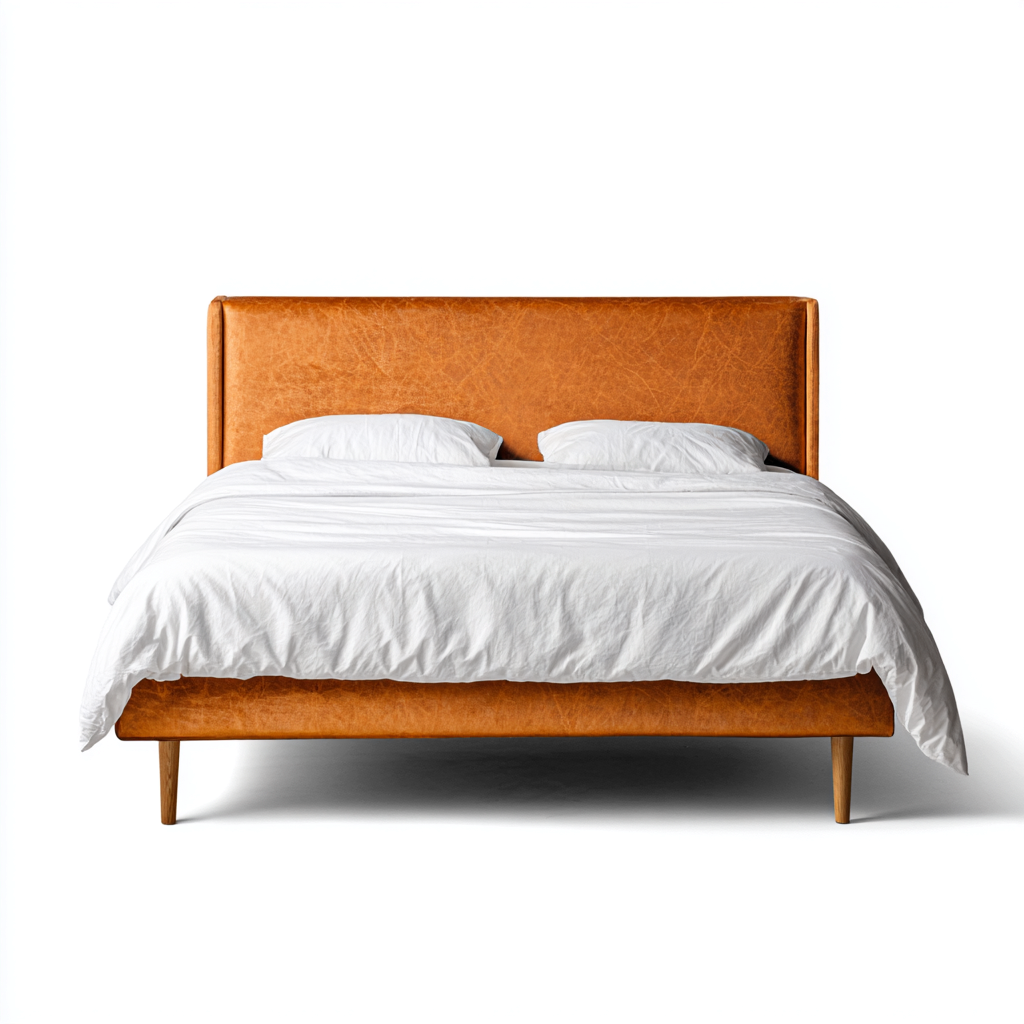 Cama doble tapizada en cuero auténtico marrón - 200 x 180 x 110 - diseño moderno - apta para dormitorio-Monoiohome