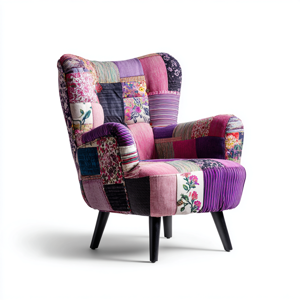Sillon patchwork tela multicolor 85x78x95 cm - para salon - diseno artistico-Monoiohome