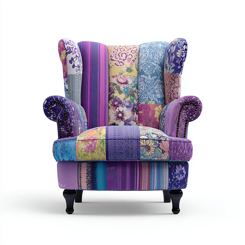 Sillon patchwork tela multicolor 90x85x105 cm - para salon - diseno artistico-Monoiohome