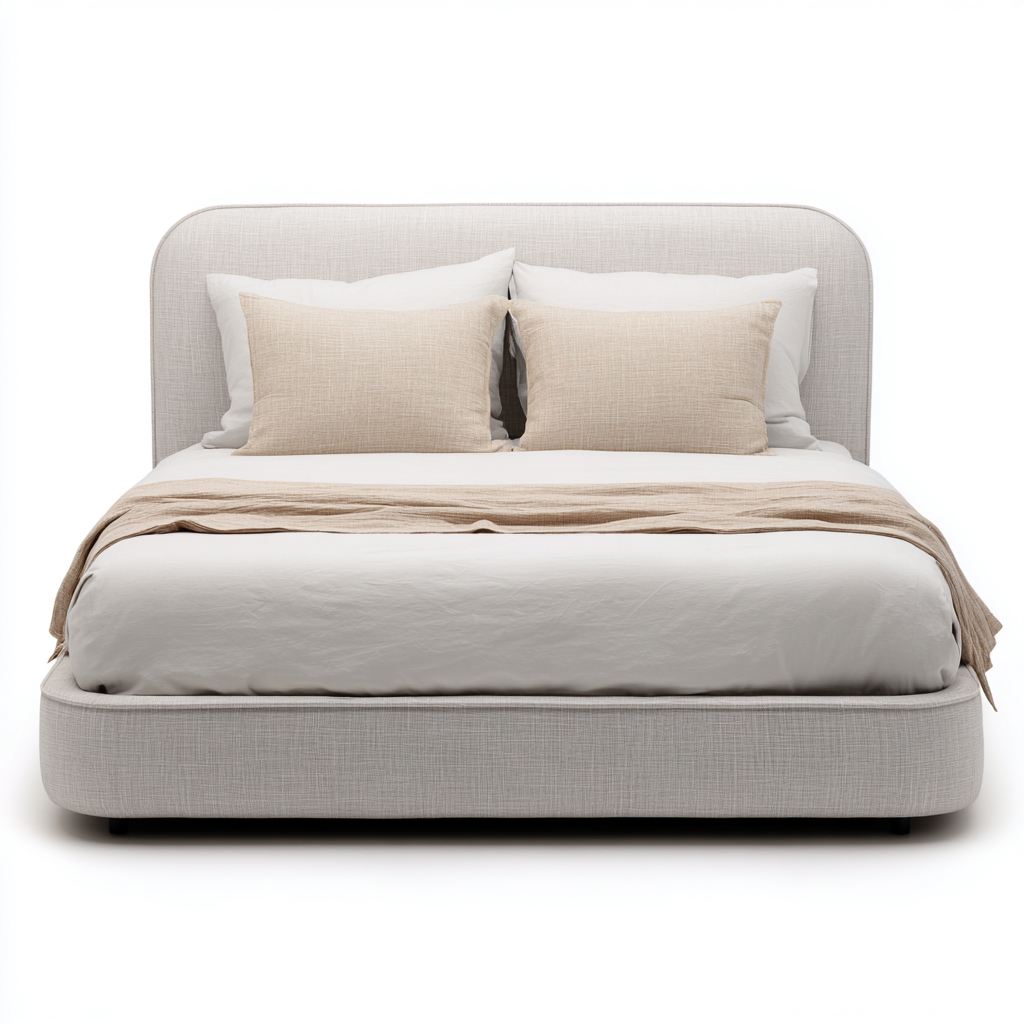 Cama doble tapizada en tela beige - 200 x 180 x 110 - diseño moderno - apta para dormitorio-Monoiohome