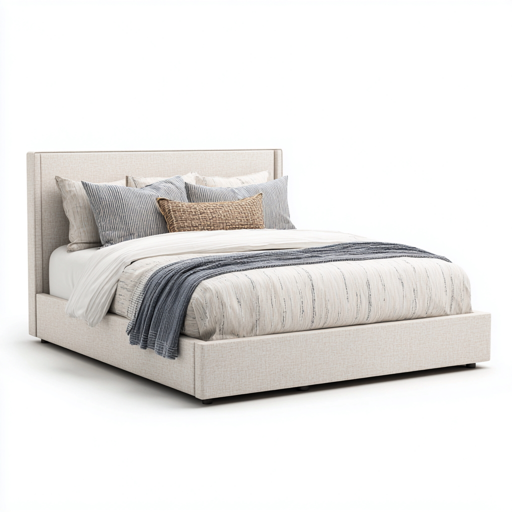 Cama doble tapizada en tela beige - 200 x 180 x 110 - diseño moderno - apta para dormitorio-Monoiohome