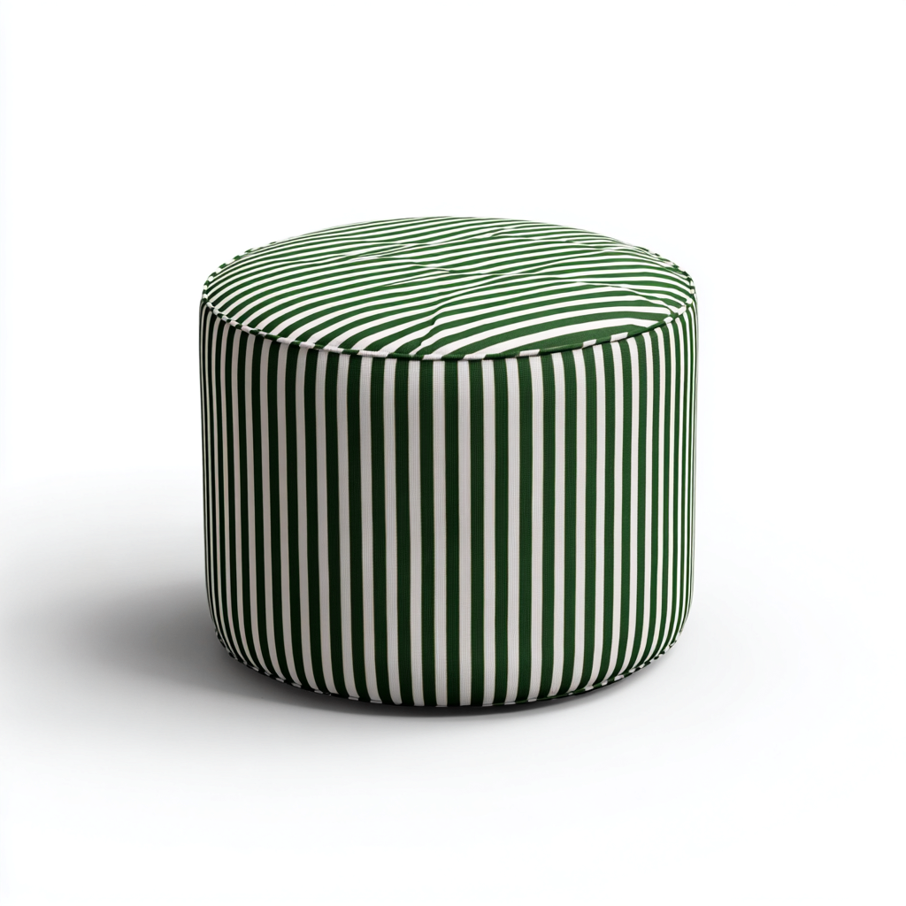 Reposapiés tapizado tela 40x40x45 cm - verde con rayas blancas - diseño moderno - apto para salón-Monoiohome