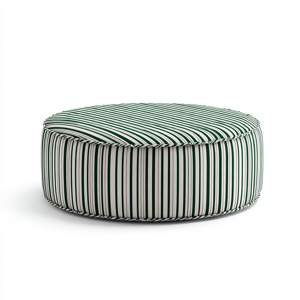 Reposapiés tapizado tela 85x85x32 cm - verde con rayas blancas - diseño moderno - apto para salón-Monoiohome