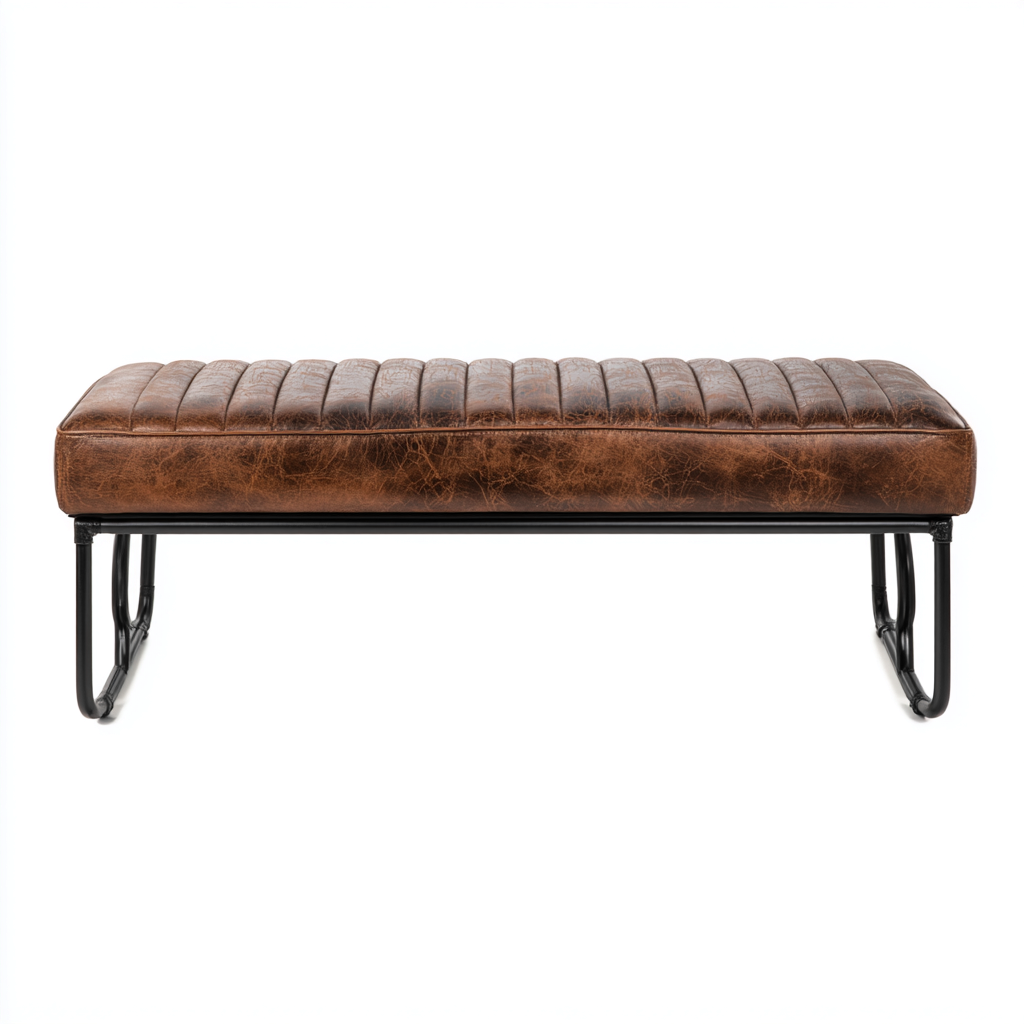 Banco de pie de cama tapizado cuero marrón 115x40x45 cm - adecuado para dormitorio - estilo industrial-Monoiohome