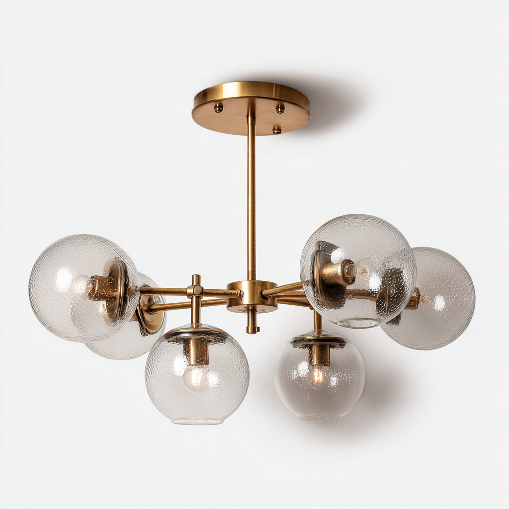 Lámpara de techo metal - cristal 68x68x30 cm - dorado - transparente - estilo moderno con esferas texturizadas para iluminación interior-Monoiohome
