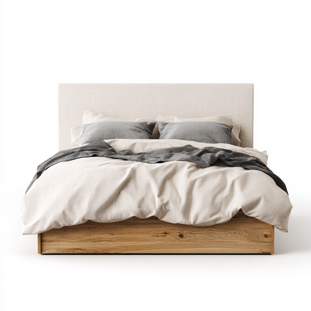 Cama doble tela tapizada madera maciza 200x180x95 cm - beige - diseño moderno para dormitorio-Monoiohome
