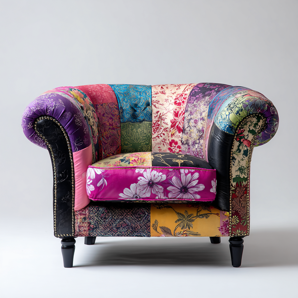 Sillon patchwork tela multicolor 90x80x75 cm - para salon - diseno artistico-Monoiohome