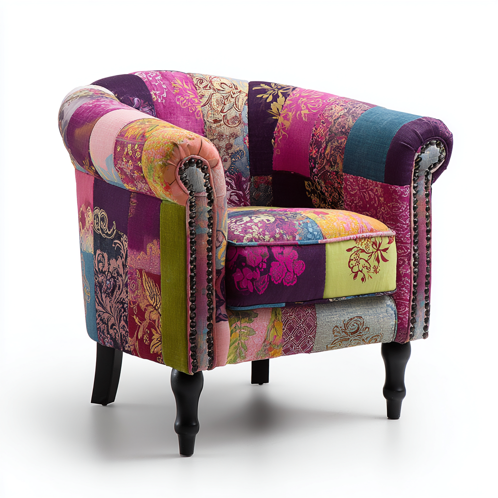 Sillón tapizado patchwork 78x75x82 cm - multicolor - apto para salón - estilo clásico-Monoiohome