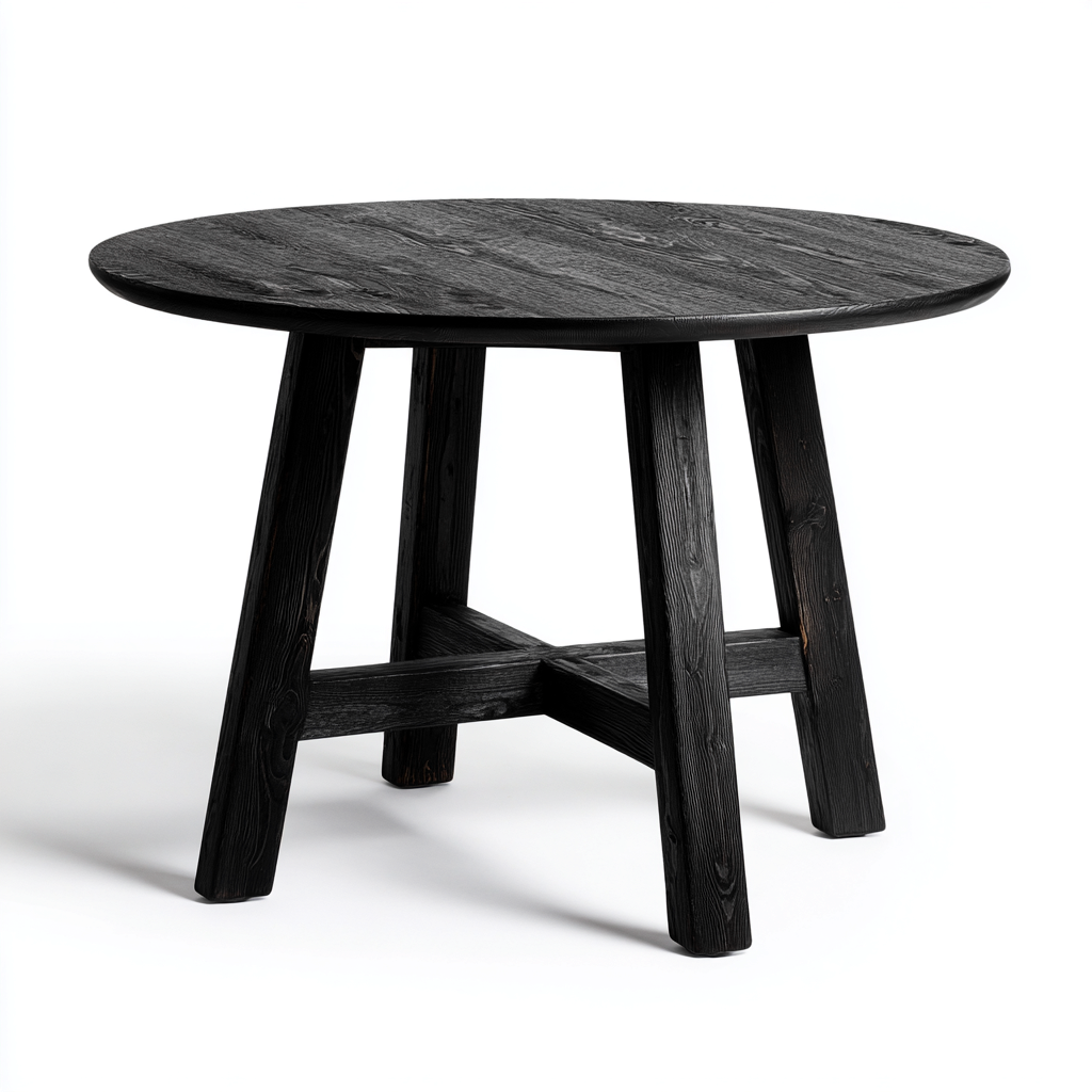 Mesa de comedor redonda madera 120x120x75 cm color negro - diseño rústico - apta para comedor-Monoiohome