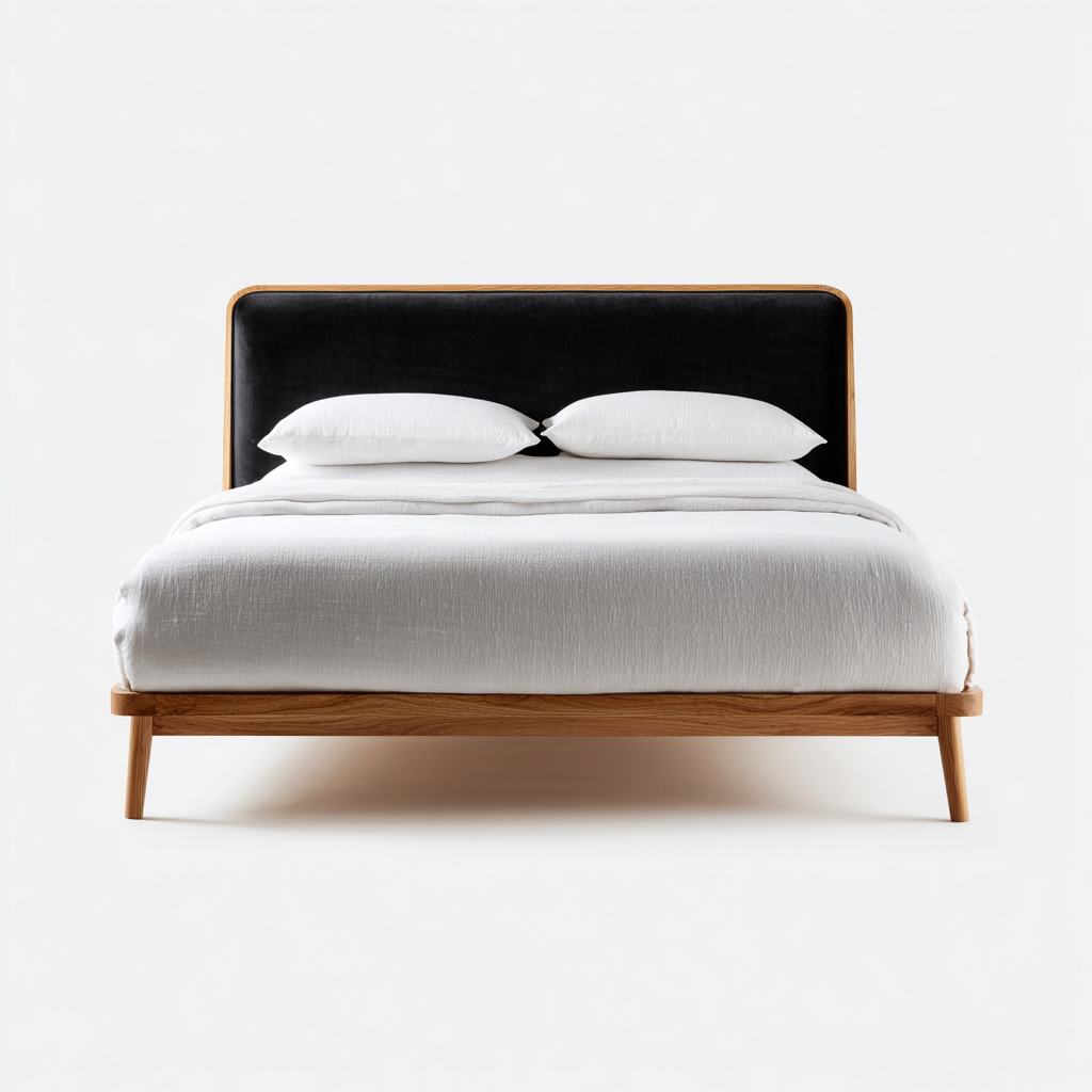 Cama doble madera y cabecero tapizado negro - 200 x 180 x 110 - diseño moderno - apta para dormitorio-Monoiohome