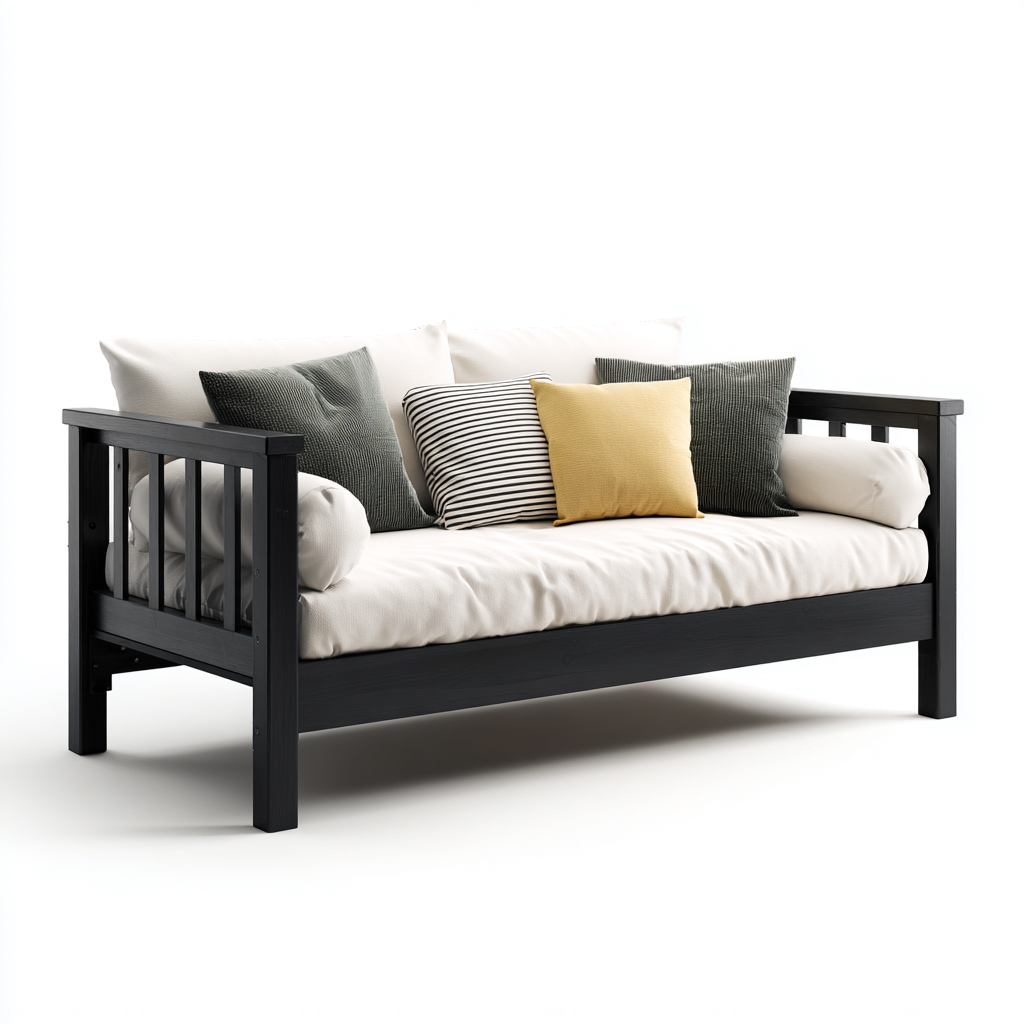 Sofá cama madera 208x96x86 cm negro apto para dormitorio estilo moderno-Monoiohome