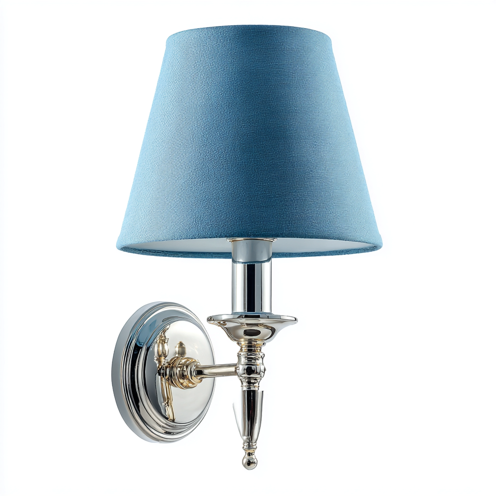Aplique de pared metal y tela 16x14x30 cm - plateado - azul - para dormitorio y salón - diseño clásico-Monoiohome