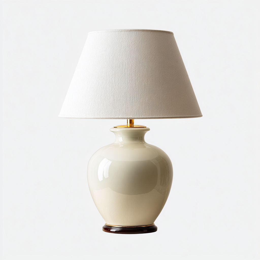 Lámpara de mesa cerámica metal tela 30x30x55 cm crema - dorado - beige para iluminación interior - diseño clásico elegante-Monoiohome