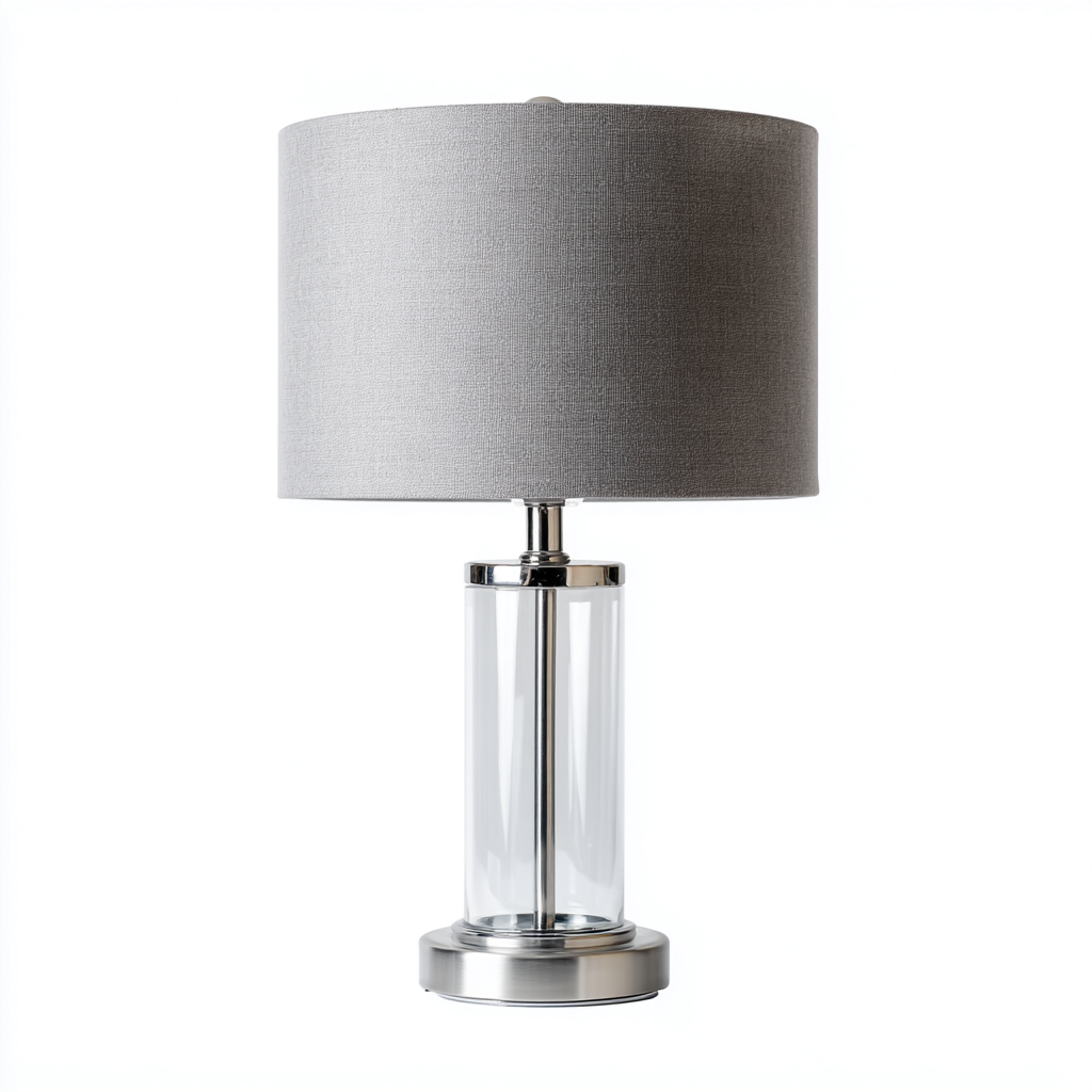 Lámpara de mesa vidrio y metal 25x25x54 cm gris - transparente - plateado apta para salón estilo moderno-Monoiohome