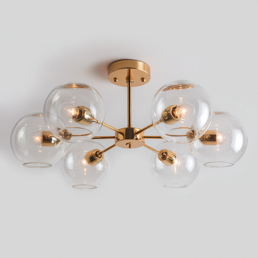 Lámpara de techo metal - cristal 68x68x28 cm - dorado - transparente - diseño moderno para iluminación interior-Monoiohome