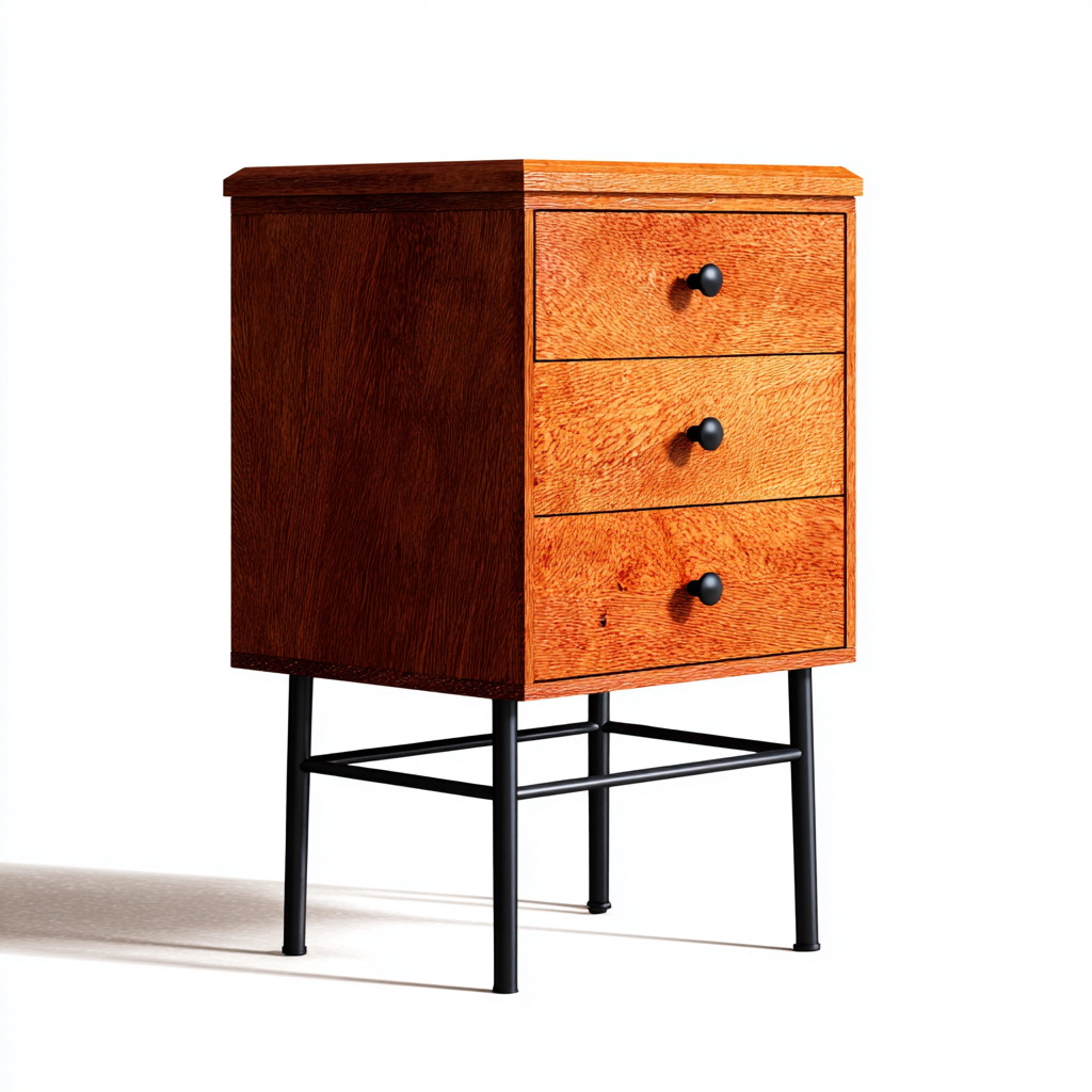 Mesita de noche madera - metal 46x35x70 cm - color marrón - diseño moderno para dormitorio-Monoiohome