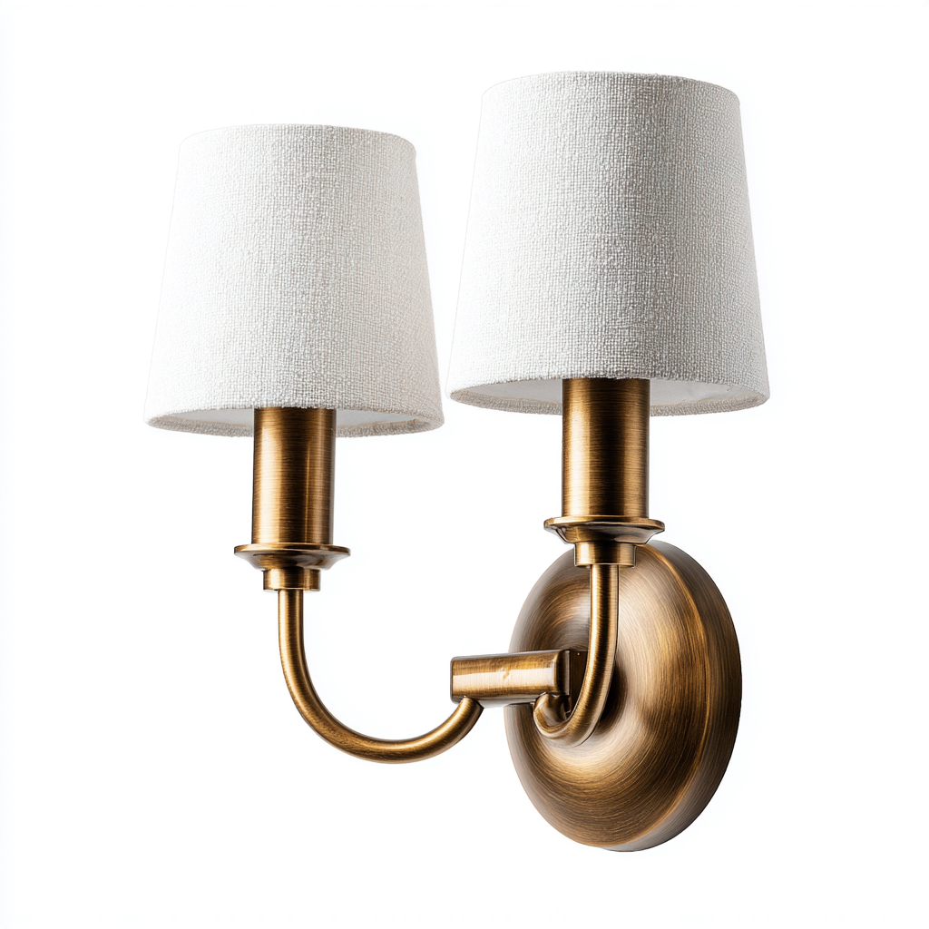 Aplique de pared metal y tela 26x14x38 cm - bronce - blanco - estilo clásico para interior-Monoiohome
