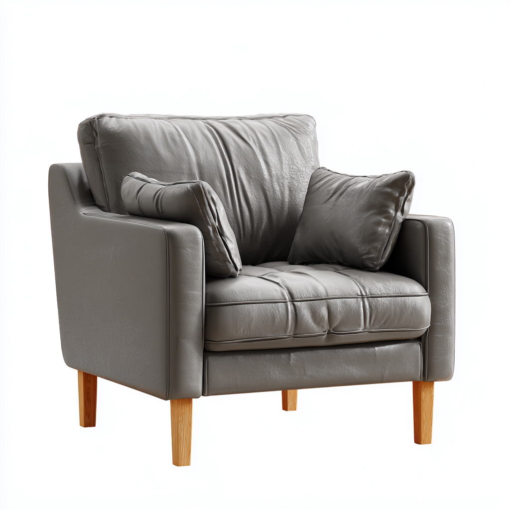 Sillón tapizado piel auténtica 85x80x90 cm - gris - diseño moderno para salón-Monoiohome