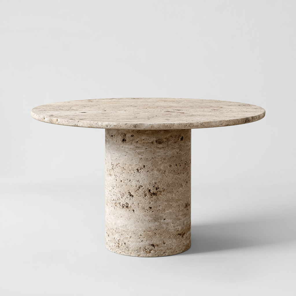 Mesa de comedor piedra travertino 120x120x75 cm beige para comedor diseño moderno-Monoiohome