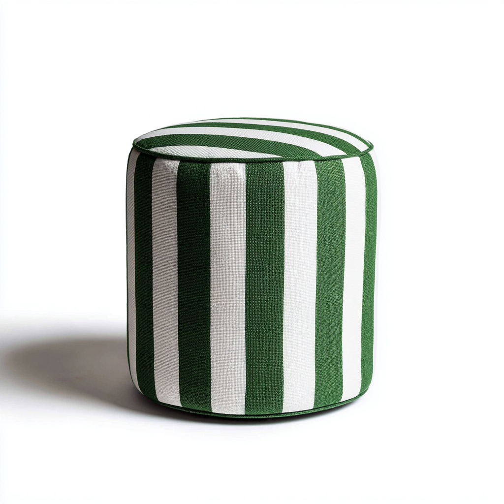 Reposapiés tapizado tela 38x38x48 cm - verde con rayas blancas - diseño moderno - apto para salón-Monoiohome