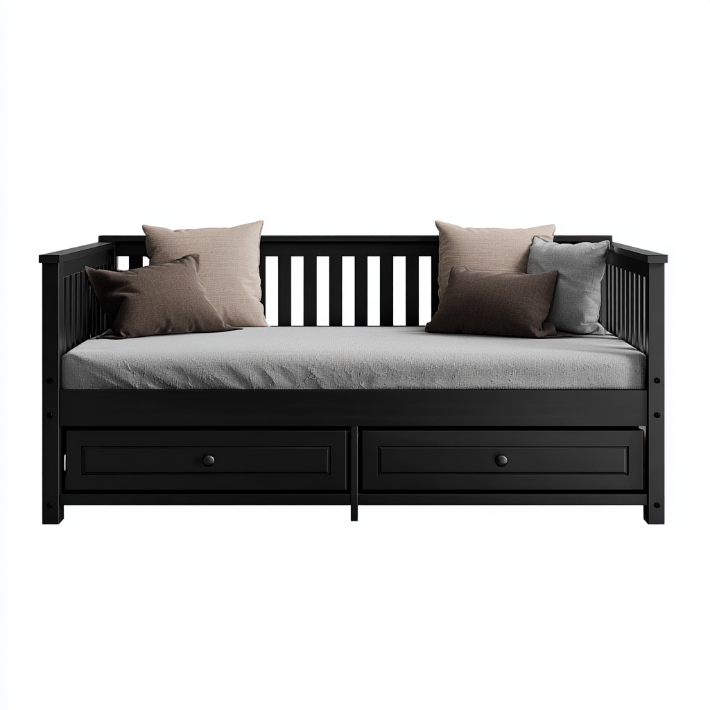 Sofá cama madera 200x90x85 cm negro apto para dormitorio estilo moderno-Monoiohome
