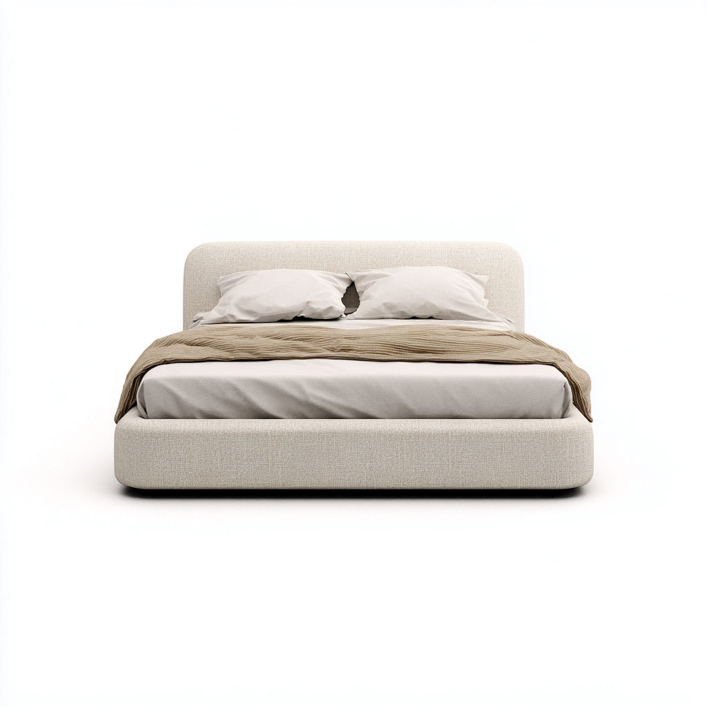 Cama doble tapizada en tela beige - 200 x 180 x 110 - diseño moderno - apta para dormitorio-Monoiohome
