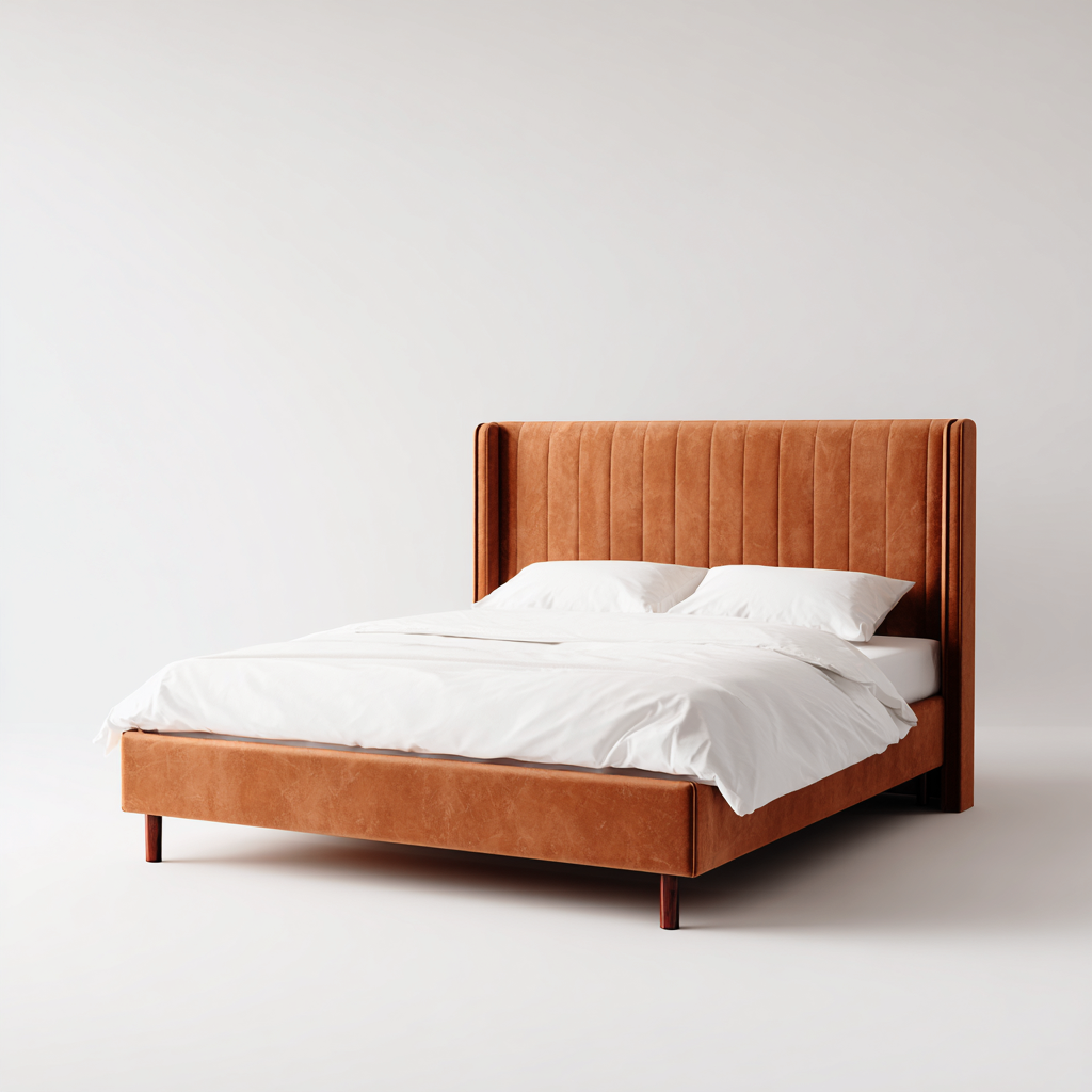 Cama doble tapizada en tela marrón - 200 x 180 x 110 - diseño moderno - apta para dormitorio-Monoiohome
