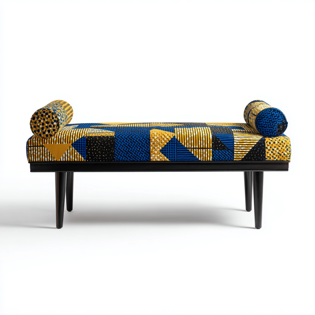 Banco de pie de cama tela - madera 120x40x50 cm - azul - amarillo - diseño moderno para dormitorio-Monoiohome