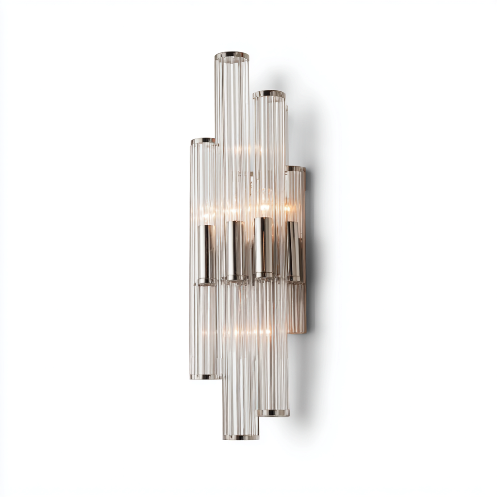 Aplique de pared metal y vidrio 28x12x45 cm - plata - apto para salón - pasillo - estilo moderno-Monoiohome