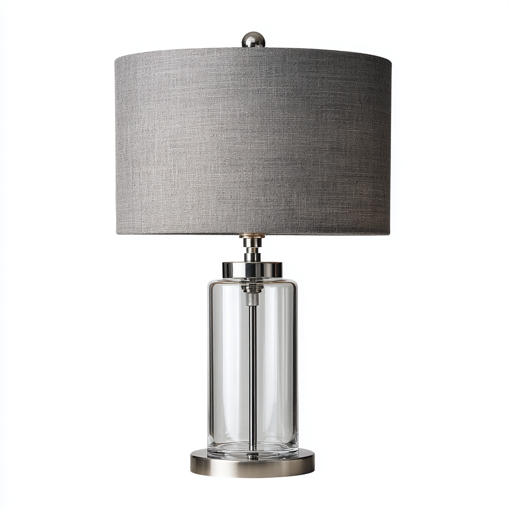 Lámpara de mesa vidrio y metal 26x26x55 cm gris - transparente - plateado apta para salón estilo moderno-Monoiohome