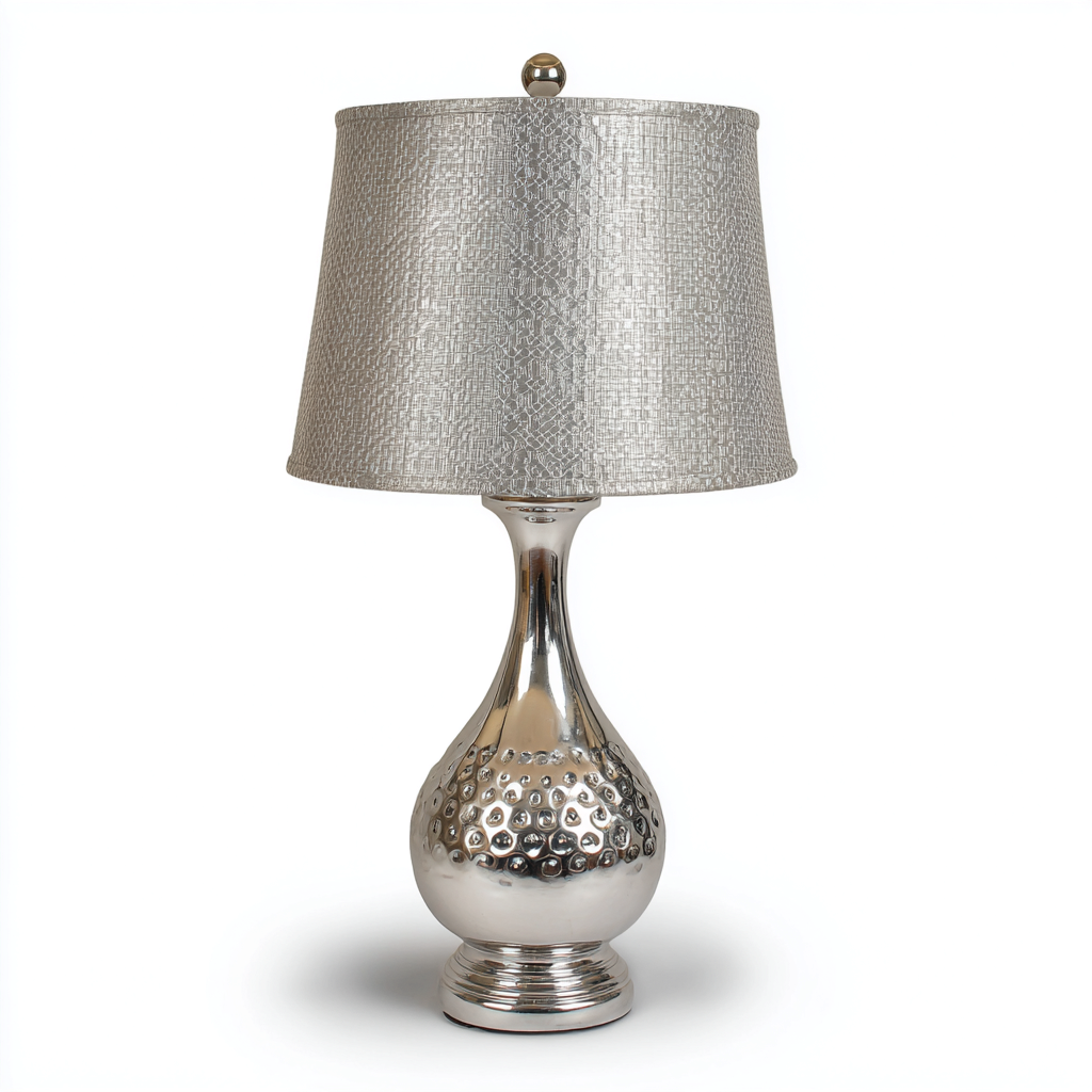 Lámpara de mesa metal tela 30x30x55 cm plata para iluminación interior - diseño moderno decorativo-Monoiohome