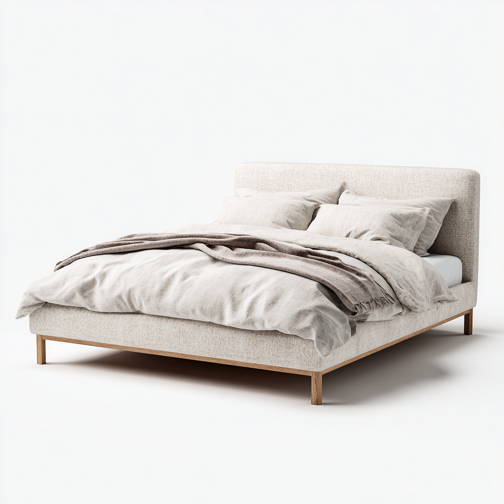 Cama doble tapizada en tela beige - 200 x 180 x 110 - diseño moderno - apta para dormitorio-Monoiohome