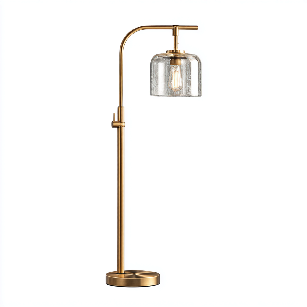 Lámpara de pie metal - vidrio 28x28x150 cm - transparente - oro - diseño moderno para salón-Monoiohome