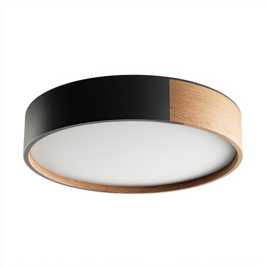 Lámpara de techo - metal, acrílico y madera negro y madera natural 36x36x7 cm - diseño moderno para interiores-Monoiohome
