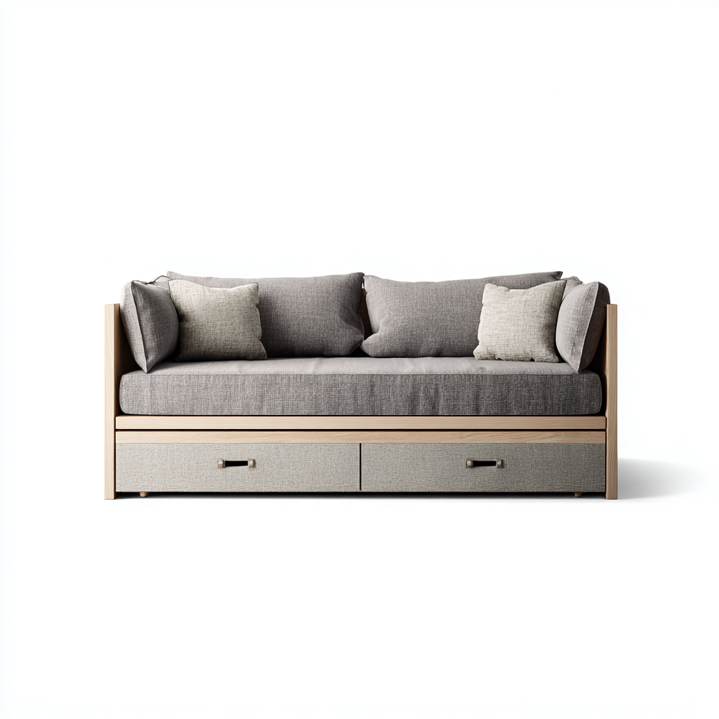 Sofá cama madera y tela 200x90x85 cm - gris - madera natural - diseño moderno apto para dormitorio-Monoiohome