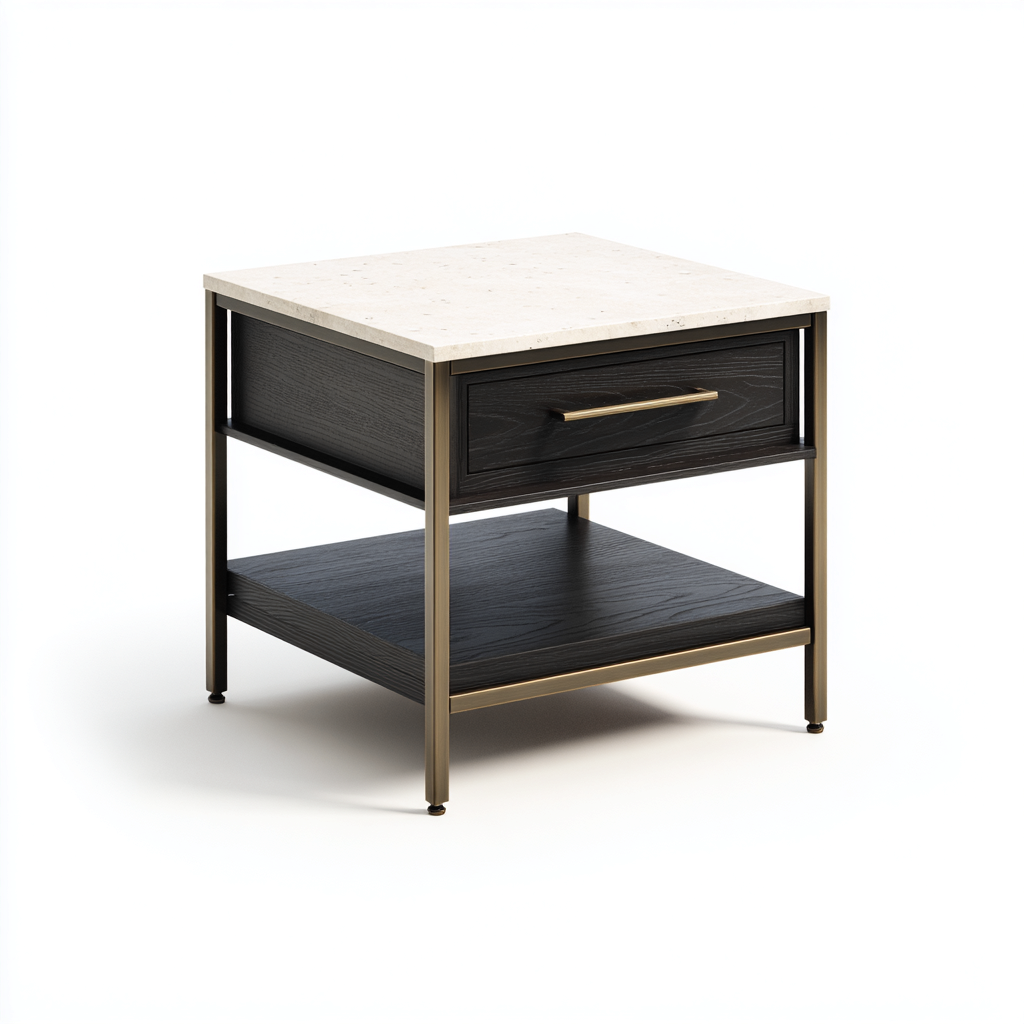 Mesita de noche metal - madera 50x42x55 cm - mármol - oro - diseño moderno - apta para dormitorio-Monoiohome