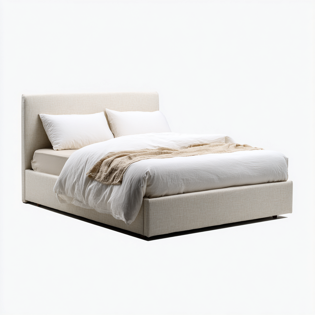 Cama doble tapizada en tela beige - 200 x 180 x 110 - diseño moderno - apta para dormitorio-Monoiohome